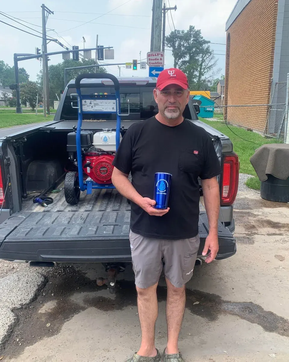 A customer with their machine at Cleaning Chemical Solutions